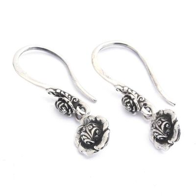 Alternate image for Floral-Themed Sterling Silver Dangle Earrings from Bali Blooming Flair