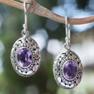 Primary image for Sterling Silver Dangle Earrings with Oval Amethyst Gemstones Wonderful Purple