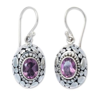 Alternate image for Sterling Silver Dangle Earrings with Oval Amethyst Gemstones Wonderful Purple