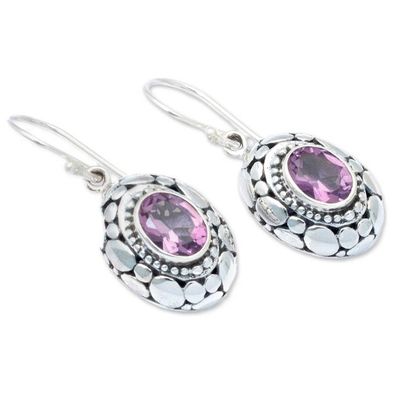 Alternate image for Sterling Silver Dangle Earrings with Oval Amethyst Gemstones Wonderful Purple