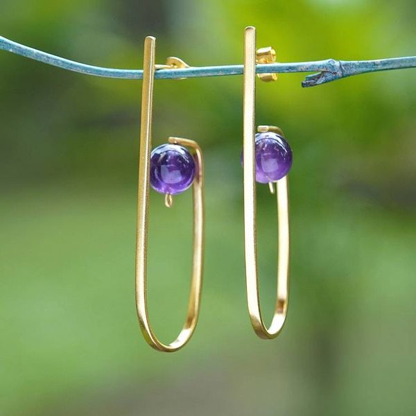 Alternate image for Avant-Garde 18k Gold-Plated Amethyst Drop Earrings from Bali Sagacious Guides