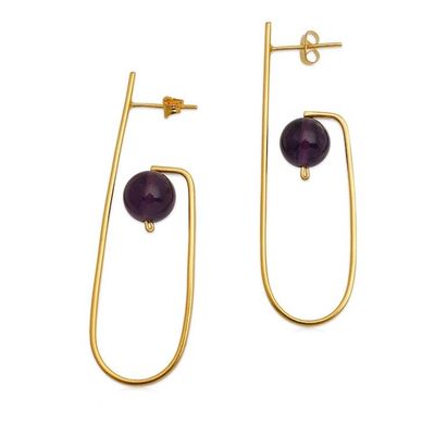 Alternate image for Avant-Garde 18k Gold-Plated Amethyst Drop Earrings from Bali Sagacious Guides