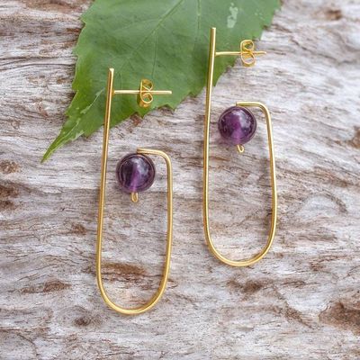 Alternate image for Avant-Garde 18k Gold-Plated Amethyst Drop Earrings from Bali Sagacious Guides