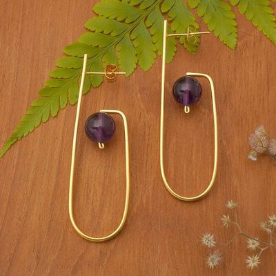 Alternate image for Avant-Garde 18k Gold-Plated Amethyst Drop Earrings from Bali Sagacious Guides