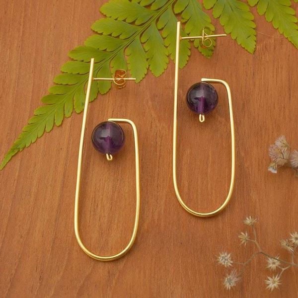 Alternate image for Avant-Garde 18k Gold-Plated Amethyst Drop Earrings from Bali Sagacious Guides