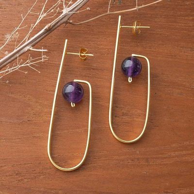 Alternate image for Avant-Garde 18k Gold-Plated Amethyst Drop Earrings from Bali Sagacious Guides