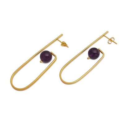 Alternate image for Avant-Garde 18k Gold-Plated Amethyst Drop Earrings from Bali Sagacious Guides
