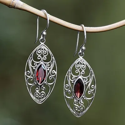 Primary image for Sterling Silver Filigree Dangle Earrings with Garnet Jewels Perseverance Eyes