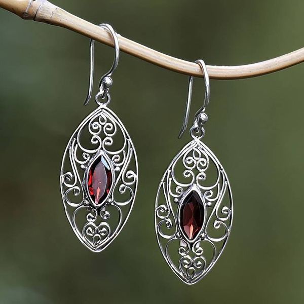 Alternate image for Sterling Silver Filigree Dangle Earrings with Garnet Jewels Perseverance Eyes