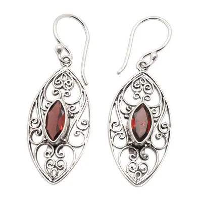 Alternate image for Sterling Silver Filigree Dangle Earrings with Garnet Jewels Perseverance Eyes