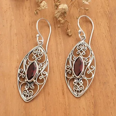 Alternate image for Sterling Silver Filigree Dangle Earrings with Garnet Jewels Perseverance Eyes