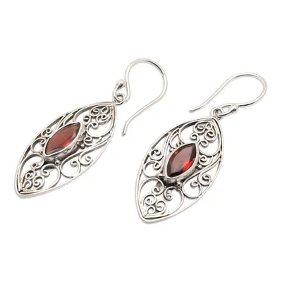 Alternate image for Sterling Silver Filigree Dangle Earrings with Garnet Jewels Perseverance Eyes