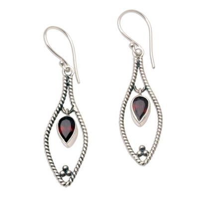 Alternate image for Garnet and Sterling Silver Dangle Earrings Romantic Twist
