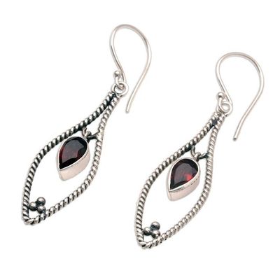Alternate image for Garnet and Sterling Silver Dangle Earrings Romantic Twist