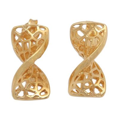 Alternate image for Polished Modern 18k Gold-Plated Button Earrings from Bali Unique Net