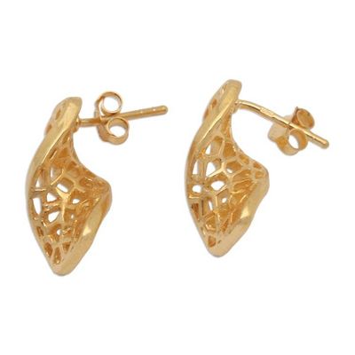 Alternate image for Polished Modern 18k Gold-Plated Button Earrings from Bali Unique Net