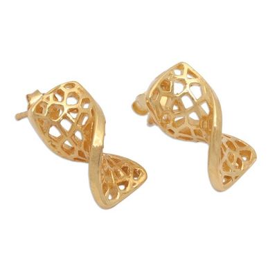 Alternate image for Polished Modern 18k Gold-Plated Button Earrings from Bali Unique Net