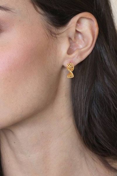 Alternate image for Polished Modern 18k Gold-Plated Button Earrings from Bali Unique Net