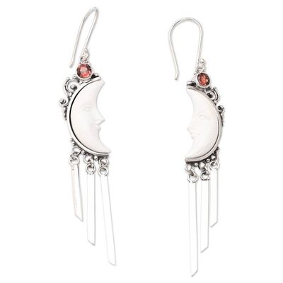 Alternate image for Garnet Dangle Earrings with Crescent Moon Motif Tasseled Moon