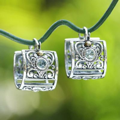 Alternate image for Silver Hoop Earrings with Blue Topaz and 18k Gold Accents Gracious Garden