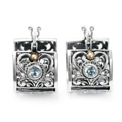 Alternate image for Silver Hoop Earrings with Blue Topaz and 18k Gold Accents Gracious Garden