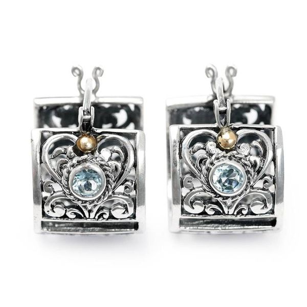 Alternate image for Silver Hoop Earrings with Blue Topaz and 18k Gold Accents Gracious Garden