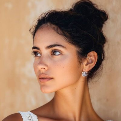 Alternate image for Silver Hoop Earrings with Blue Topaz and 18k Gold Accents Gracious Garden