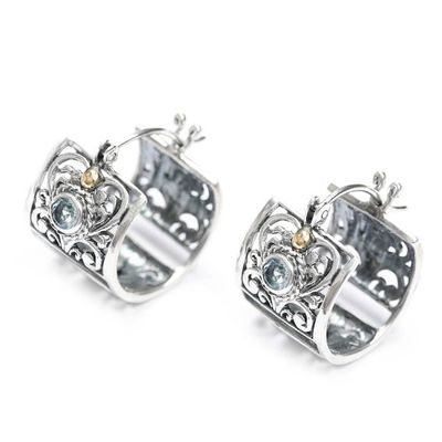 Alternate image for Silver Hoop Earrings with Blue Topaz and 18k Gold Accents Gracious Garden