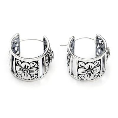 Alternate image for Silver Hoop Earrings with Blue Topaz and 18k Gold Accents Gracious Garden