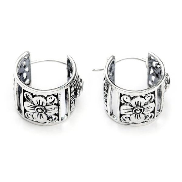 Alternate image for Silver Hoop Earrings with Blue Topaz and 18k Gold Accents Gracious Garden