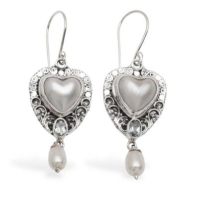 Alternate image for Romantic Heart Cultured Pearl and Blue Topaz Dangle Earrings Loyal  In Love