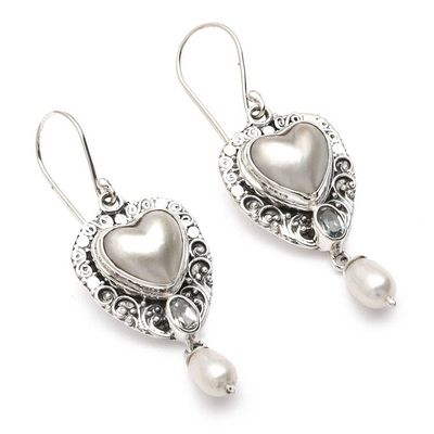 Alternate image for Romantic Heart Cultured Pearl and Blue Topaz Dangle Earrings Loyal  In Love