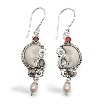 Alternate image for Balinese Moon-Themed 1-Carat Multi-Gemstone Dangle Earrings Lunar Bali