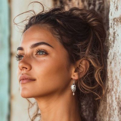 Alternate image for Balinese Moon-Themed 1-Carat Multi-Gemstone Dangle Earrings Lunar Bali