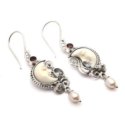 Alternate image for Balinese Moon-Themed 1-Carat Multi-Gemstone Dangle Earrings Lunar Bali