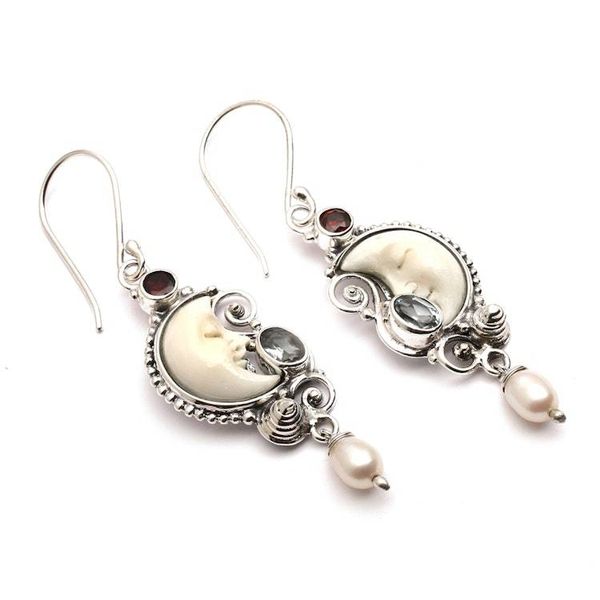 Alternate image for Balinese Moon-Themed 1-Carat Multi-Gemstone Dangle Earrings Lunar Bali