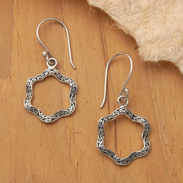 Alternate image for Balinese-Made Floral Oxidized and Polished Dangle Earrings Petals from Gianyar