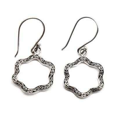 Alternate image for Balinese-Made Floral Oxidized and Polished Dangle Earrings Petals from Gianyar