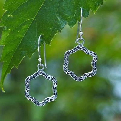 Alternate image for Balinese-Made Floral Oxidized and Polished Dangle Earrings Petals from Gianyar