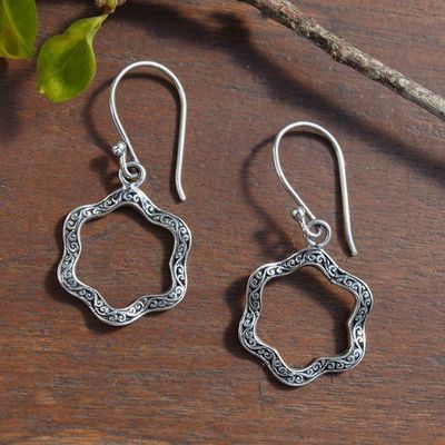 Alternate image for Balinese-Made Floral Oxidized and Polished Dangle Earrings Petals from Gianyar