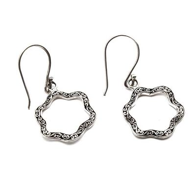 Alternate image for Balinese-Made Floral Oxidized and Polished Dangle Earrings Petals from Gianyar