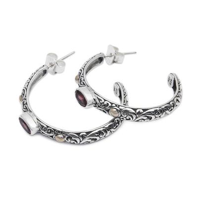 Alternate image for Vine-Themed Garnet Half-Hoop Earrings with 18k Golden Accent Garden of Romance