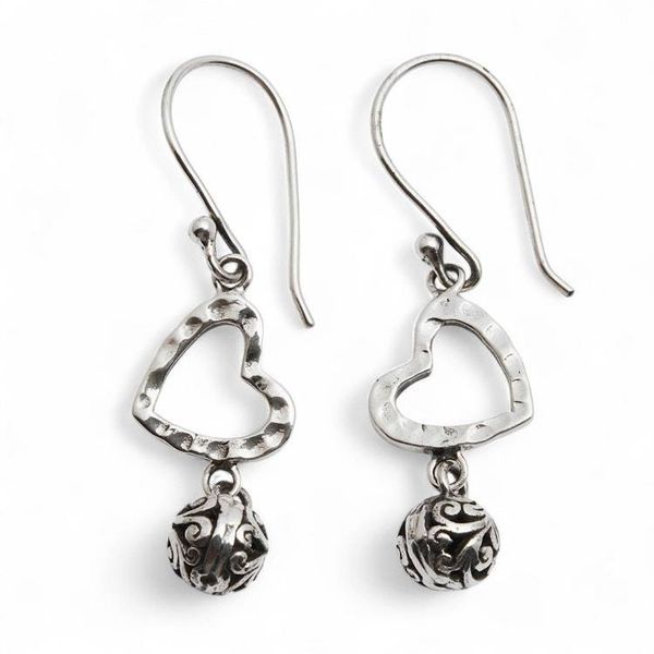 Alternate image for Folk Art-Themed Heart-Shaped Sterling Silver Dangle Earrings One Ancient Love