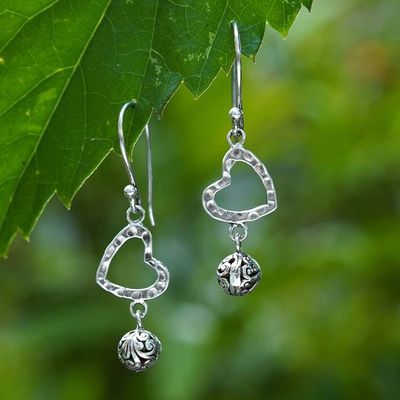 Alternate image for Folk Art-Themed Heart-Shaped Sterling Silver Dangle Earrings One Ancient Love