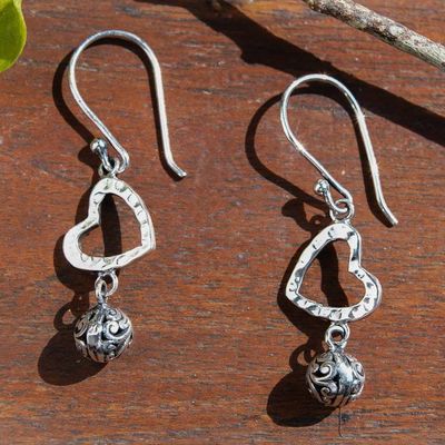 Alternate image for Folk Art-Themed Heart-Shaped Sterling Silver Dangle Earrings One Ancient Love