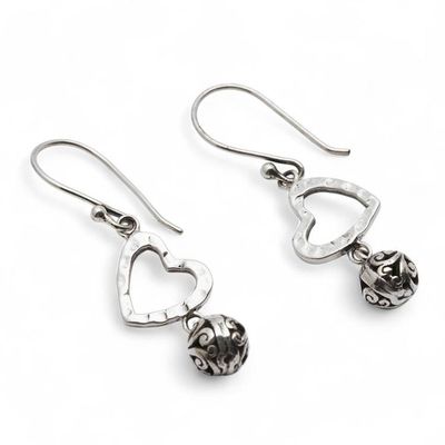 Alternate image for Folk Art-Themed Heart-Shaped Sterling Silver Dangle Earrings One Ancient Love