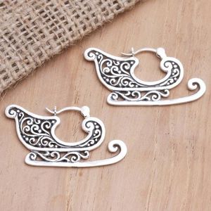 Image for Sterling Silver Sleigh-Motif Hoop Earrings 'Santa's Sleigh'