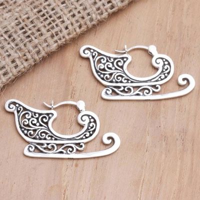 Primary image for Sterling Silver Sleigh-Motif Hoop Earrings Santas Sleigh
