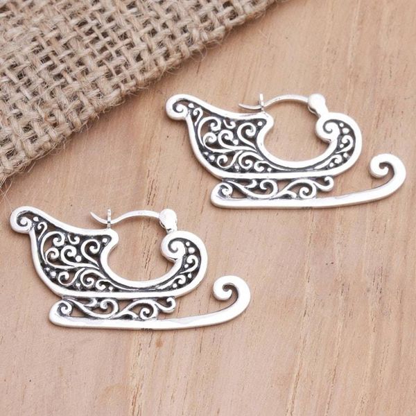 Alternate image for Sterling Silver Sleigh-Motif Hoop Earrings Santas Sleigh