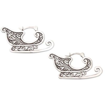 Alternate image for Sterling Silver Sleigh-Motif Hoop Earrings Santas Sleigh